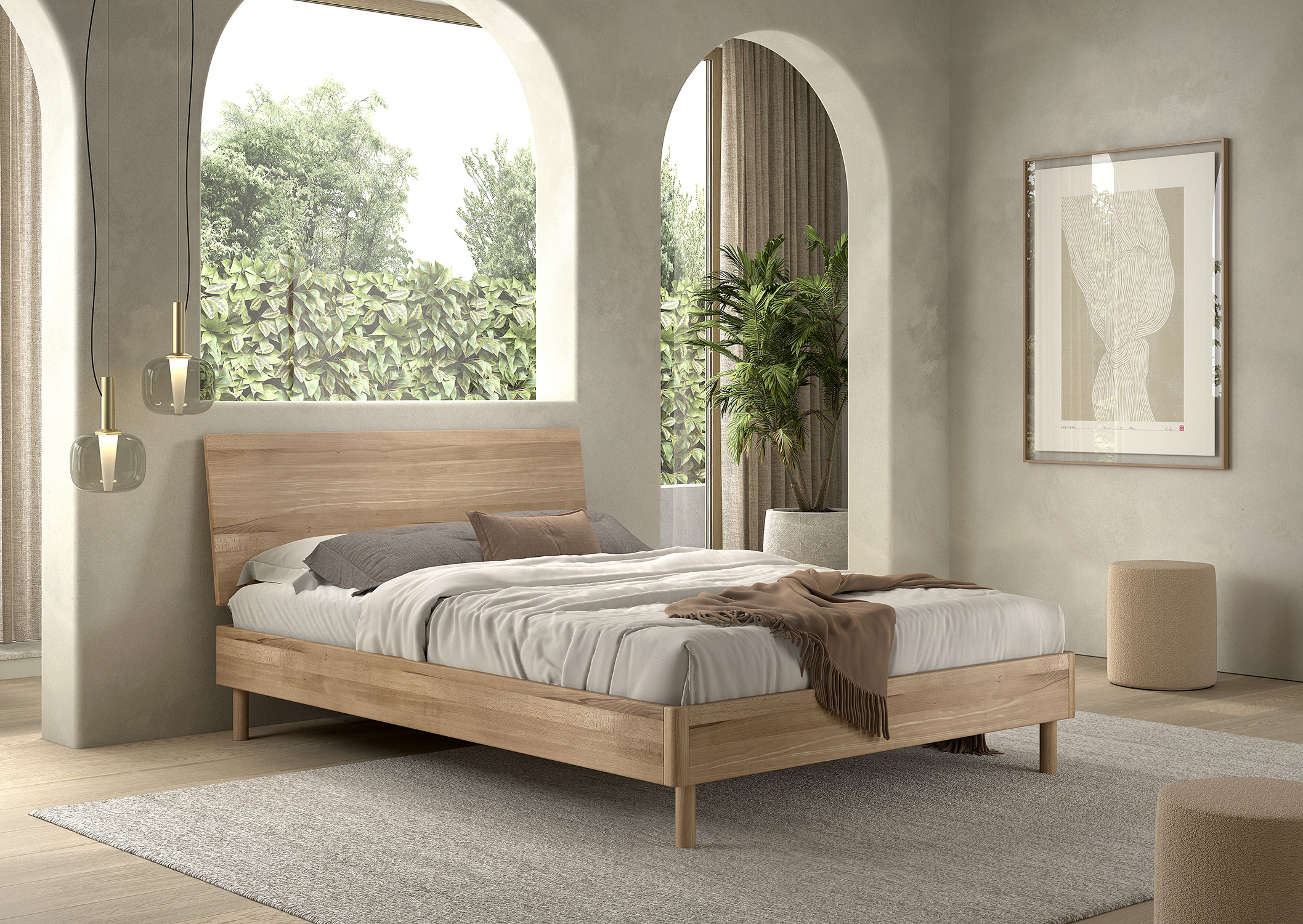 Lit double Forrest en chêne massif avec tête de lit – 140 × 200 cm – Image 2