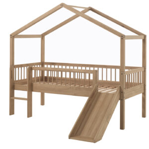 Lit cabane enfant Forrest avec toboggan en chêne massif – 90 × 200 cm