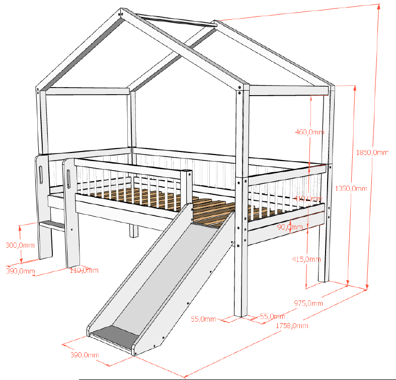 Lit cabane surélevé Forrest avec toboggan 90 × 200 cm – Blanc – Image 3