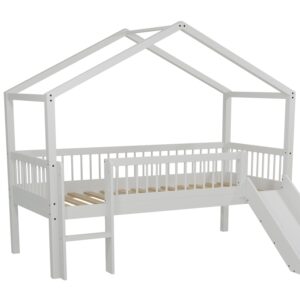 Lit cabane surélevé Forrest avec toboggan 90 × 200 cm – Blanc