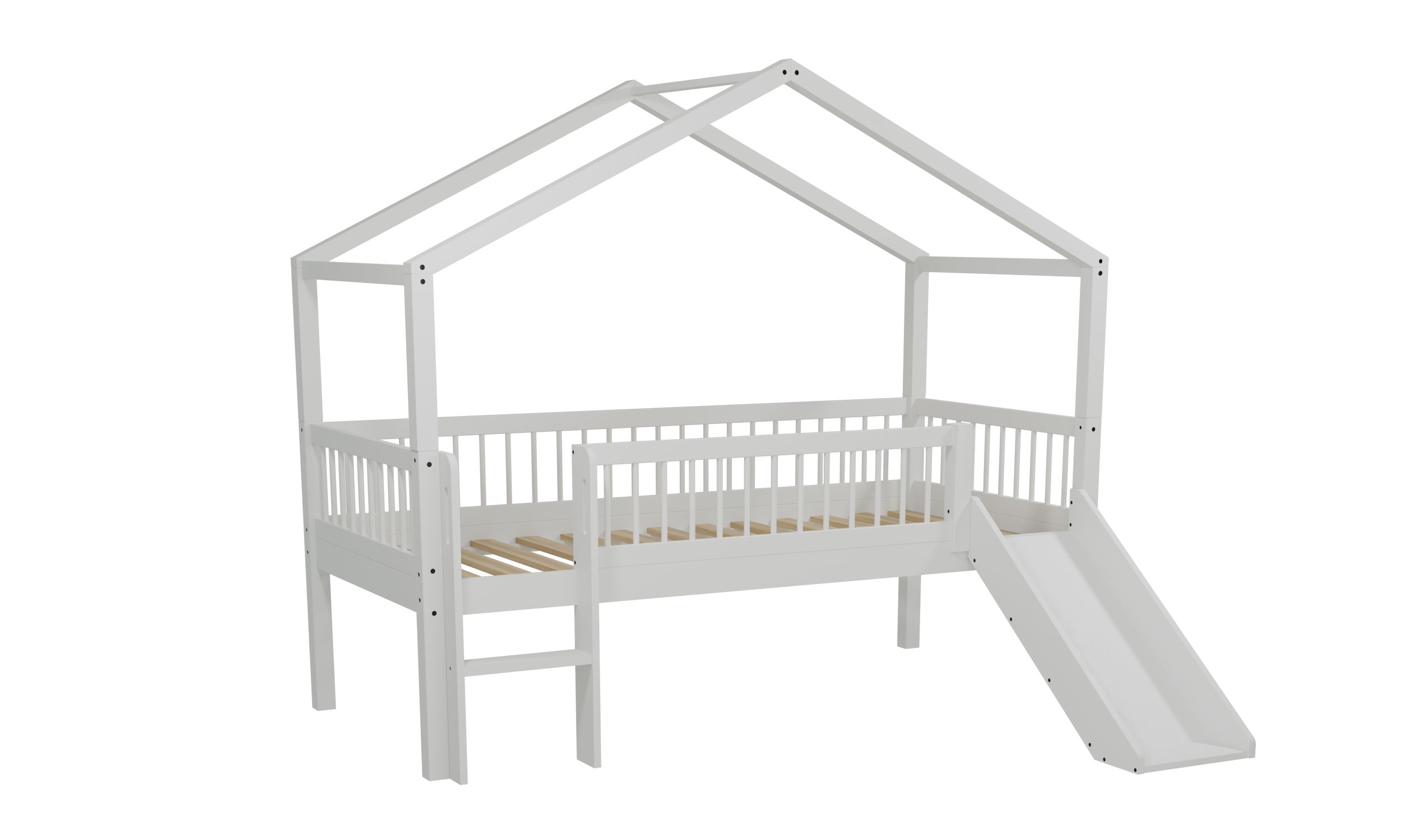 Lit cabane surélevé Forrest avec toboggan 90 × 200 cm – Blanc