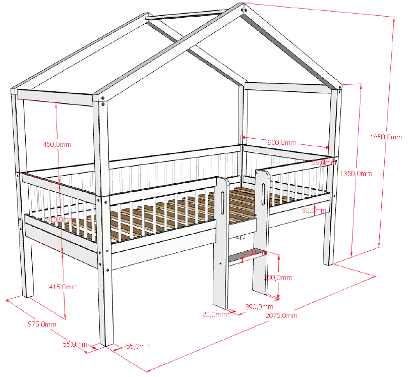 Lit cabane enfant Forrest avec échelle en chêne massif – 90 × 200 cm – Image 3