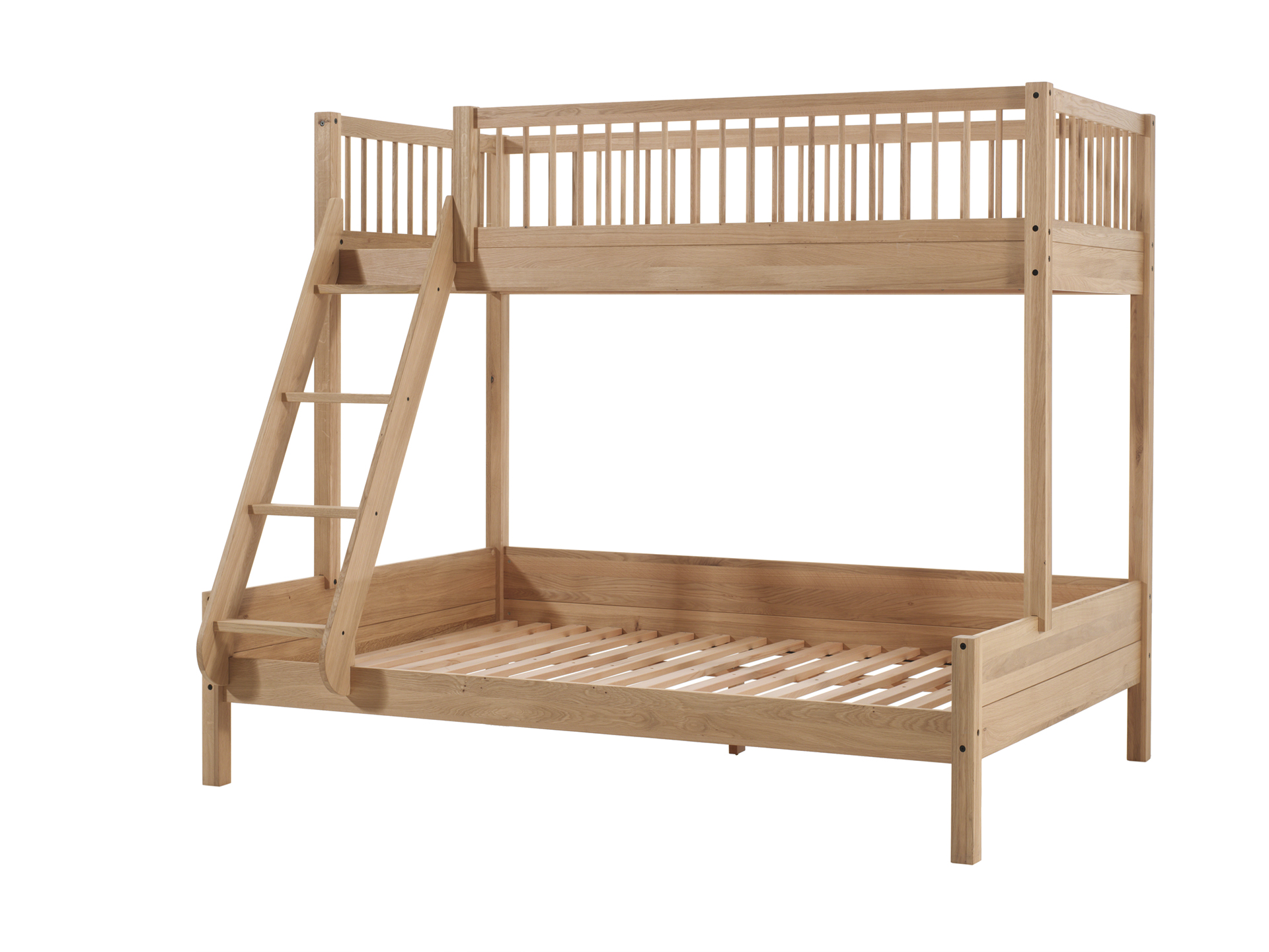 Lit superposé familial Forrest en chêne massif – 140 × 200 et 90 × 200 cm