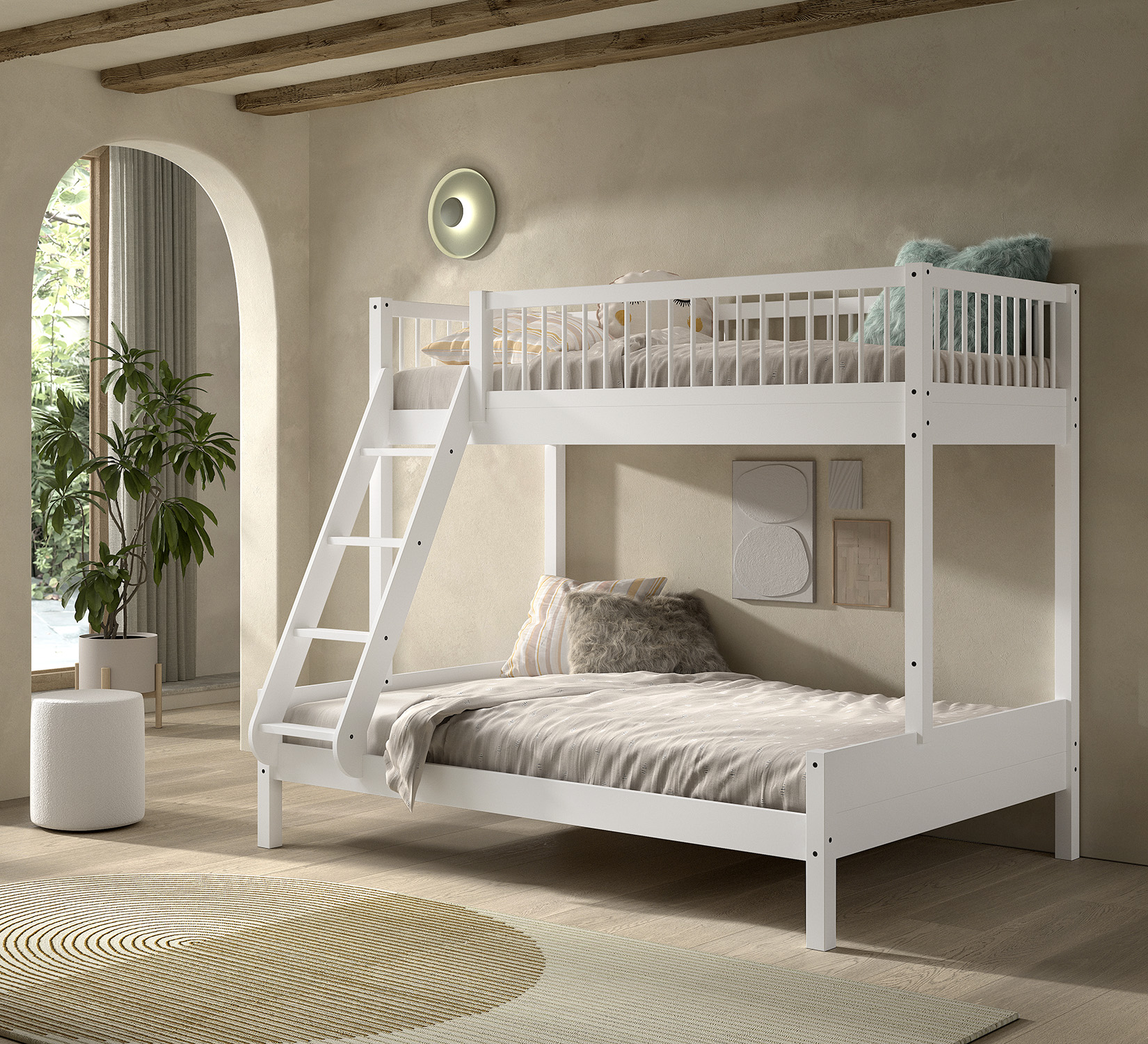 Lit superposé familial Forrest 140 × 200 + 90 × 200 cm – Blanc – Image 2